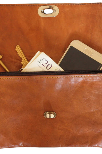 Soft Leather Shoulder Bag With Clasp - Tan Berber Leather